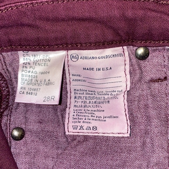 Ag Adriano Goldschmied Size 28R The Stevie Ankle Slim Straight Leg Burgundy Jean - Picture 5 of 16
